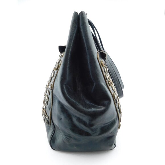 FRYE + Madison West Black Large Studded Leather Satchel Tote Handbag - Picture 2 of 9